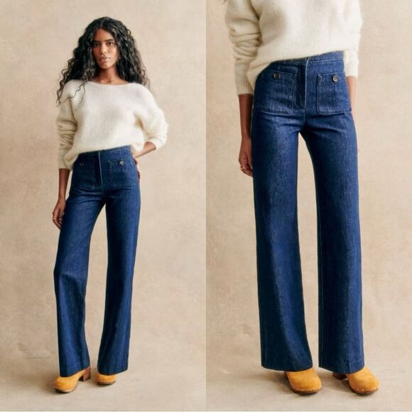 NWT SEZANE DAN Denim Trousers in Indigo dark wash